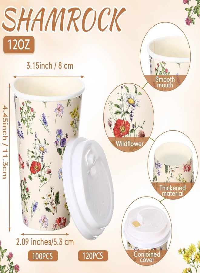 Funnymoom مجموعة Funnymoom من 100 كوب ورقي للاستخدام مرة واحدة بتصميم زهور عتيقة مع 120 غطاءً، سعة 12 أونصة، مثالية لقهوة الزهور البرية، وحفلات أعياد الميلاد الربيعية، وحفلات الزفاف، وحفلات الشاي، وحفلات استقبال المولود الجديد. مثالية للنساء والفتيات وحفلات استقبال المولود الجديد. - Image 2